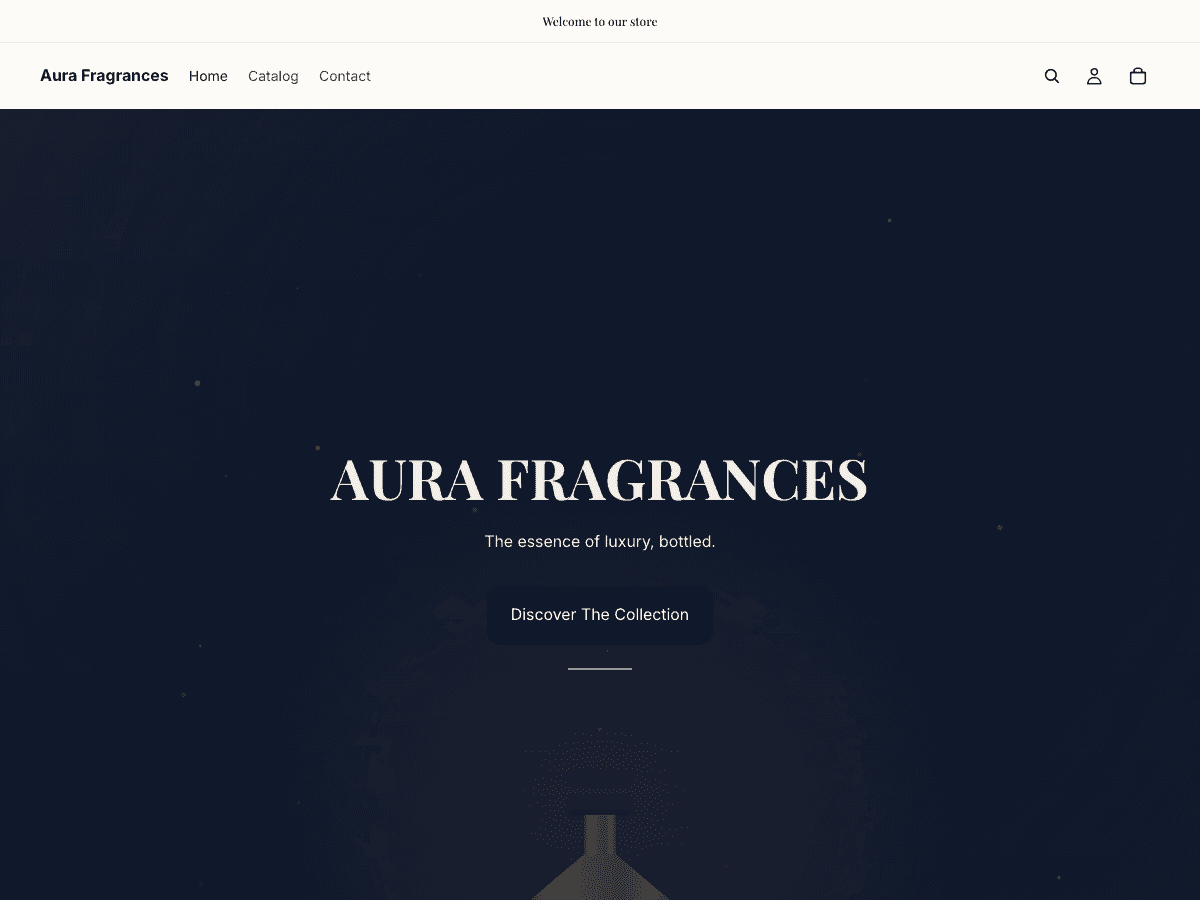 Aura Fragrances custom Shopify Liquid theme - luxury fragrance e-commerce storefront with premium editorial design